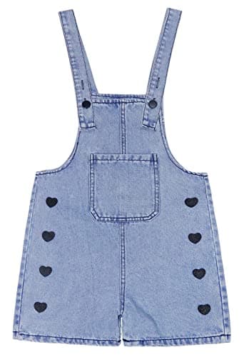KIDSCOOL SPACE Girls Jeans Shorts,Simple Desgin Heart Printed Summer Denim Shortalls,Light Blue,7-8 Years