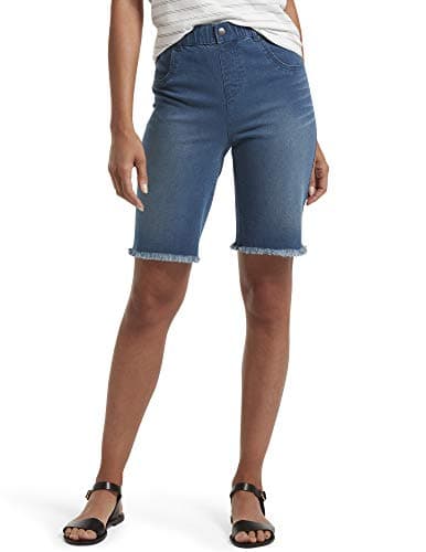 HUE Women's Ultra Soft Denim High Rise Bermuda Shorts, Windsor Blue Wash, S