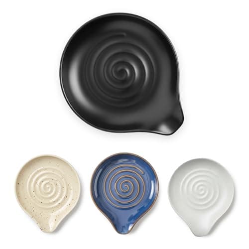 Ceramic Spoon Rest for Kitchen Counter, Coffee Spoon Holder, Easy to Clean Stovetop Spoon Tray, Decorative Countertop Organizer for Soup Spoons/Ladles(Black)
