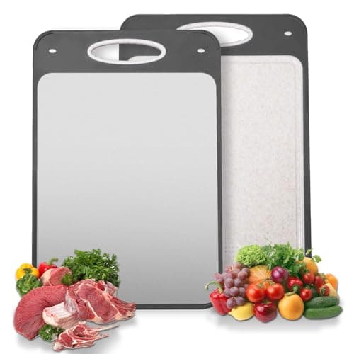 Titanium Cutting Boards for Kitchen - Katuchef Non Toxic Double Sided Metal for Meat/Fish & Wheat Straw PP for Fruits/Vegetables, Dishwasher Safe, Pure Katori Titanium Easy Clean Chopping Board Large