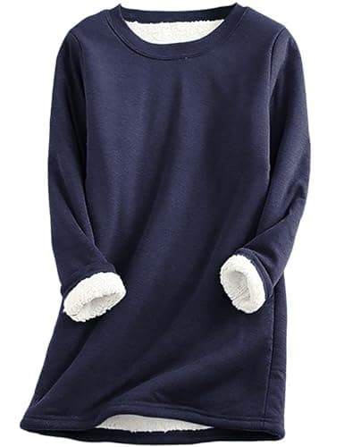 Yeokou Women Warm Sherpa Lined Fleece Crewneck Sport Sweatshirt Pullover Loungewear(Navy-XS)