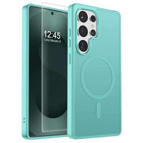 SUPFINE Magnetic for Samsung Galaxy S25 Ultra Case with Screen Protector, (Built-in Magnets) (Military Grade Drop Protection) Slim Translucent Shockproof Phone Case,Blue Green