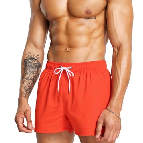 Mlgaril Mens Orange Swim Trunks 5" with Mesh Lining Quick Dry Beach Shorts for Swimming Men Bathing Suit,2XL