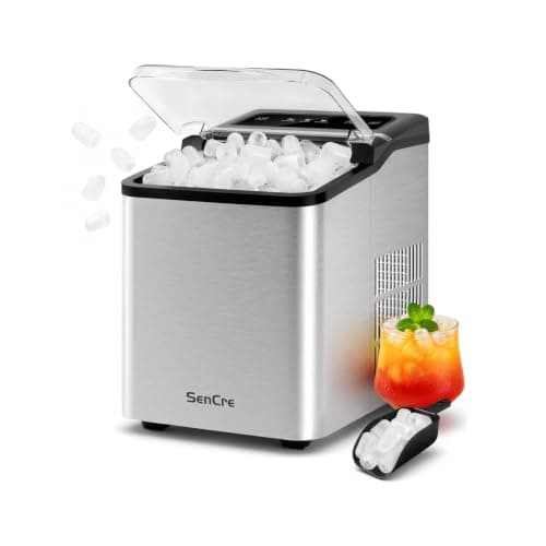 Sencre Ice Makers Countertop, 26.5Lbs/24H Ice Machine with 2 Sizes Bullet Ice, 9 Ice Cubes Release in 6 Mins, Self-Cleaning Portable Ice Maker with Ice Scoop and Basket for Home Kitchen Office Bar RV