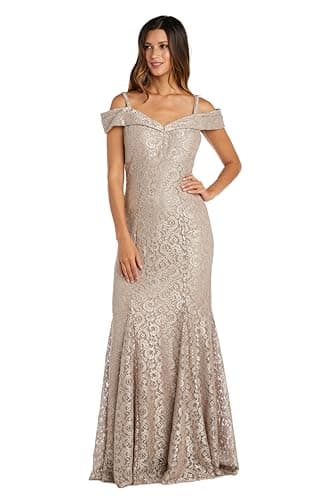 R&M Richards Women's Off The Shoulder Formal Gown - Glitter Lace Mermaid Evening Dress for Wedding Guest & Cocktail Attire
