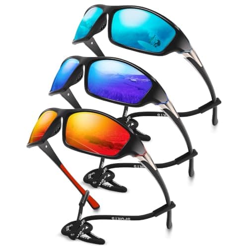Foliful Polarized Sports Sunglasses for Men, Mens Sunglasses Wrap Around UV Protection for Cycling Fishing Driving, Ice Blue/Deep Blue/Red