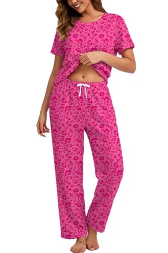 YGDHST Two Piece Pajama Set for Women Leisure Wear Set Loose Fit Lounge Set Short Sleeve Womens Pajama Tops Pants