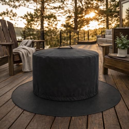 PINYPUN-TECH Fire Pit Cover & Fire Pit Mat Bundle (2-in-1) Fit for Solo Stove Yukon 27-29" - 28" Waterproof Heavy Duty Cover + 48" Fireproof Deck Protector, Solo Stove Yukon Accessories