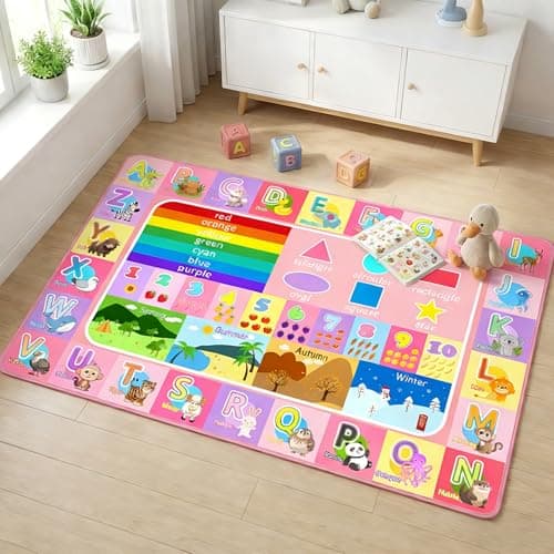 OGPJKEQR Kids Rug for Playroom Bedroom, 3x5 Feet Educational ABC Area Rug for Classroom Nursery, Non-Slip Alphabet Learning Carpet with Numbers Animals Seasons Fruits, Toddler Floor Mat