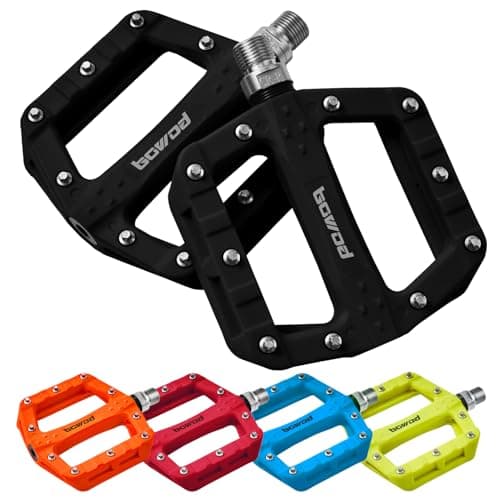BOWOD Bike Pedals Mountain Bike Adult, Light MTB Flat Pedals Grippy Non-Slip Studs, Glass Fiber Nylon Composite Platform Pedals,Suitable for Women, Children, Road Bikes, BMX,MTB and Leisure Bikes