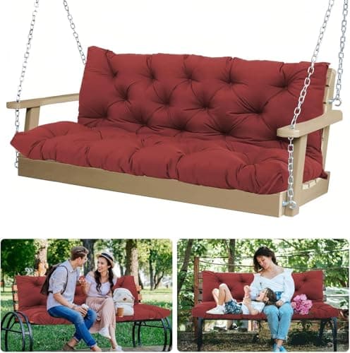 MVRFN 5 Inch Thick Waterproof Patio Porch Swing Cushions, 60x40 Inch 3 Seater Replacement Cushion with Backrest & 8 Ties, Fade-Resistant Outdoor Bench Swing Pad