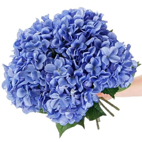 Acfruits 5Pcs Realistic Blue Hydrangea Artificial Flowers with Stems 21 Inch Lifelike Faux Hydrangeas Flower Large Hydrangea for Weddings Bouquets Table Centerpieces Home Decor Party