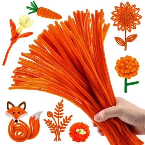 RoundFunny 100 Pcs 24" Orange Extra Long Pipe Cleaners Bulk Long Chenille Stem 6 mm Thick Pipe Cleaners Craft Supplies Fuzzy Sticks for Hair DIY Arts Crafts Project