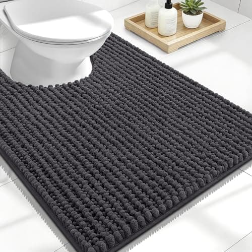OLANLY Thick Toilet Rugs U-Shaped 24x20, Extra Soft Absorbent Shaggy Chenille Contour Bathroom Rugs for Toilet, Dry Quickly, Machine Washable, Non-Slip Bath Mat, Dark Grey