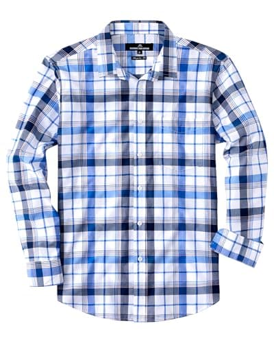 J.VER Long Sleeve Button Up Shirts for Men Bussiness Casual Button Down Shirt Cotton Regular Fit Plaid Shirts with Pocket Blue Large