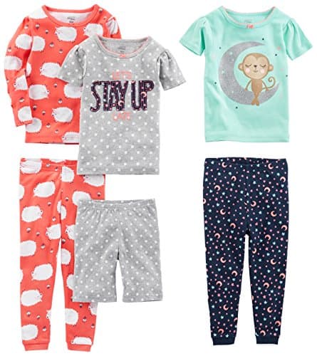 Simple Joys by Carter's Baby 6-piece Snug Fit Cotton Pajama Set, Sheep/Dot/Monkey, 6-9 Months