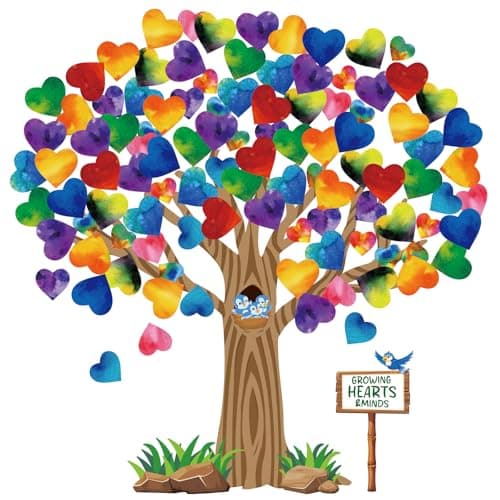 Heart Tree Bulletin Board Decorations Set for Classroom,Growing Hearts&Minds Welcome Bulletin Board Tree Wall Decor for Back to School Classroom Wall Chalkboard Supplies