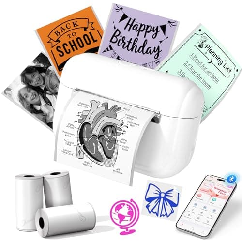 Memoking Mini Sticker Printer - Portable Label Maker Machine Sticker Box Q02E Pocket Thermal Inkless Printer pods Sticker Maker Small Receipt Printer, for Study Note, Home Office School Organization