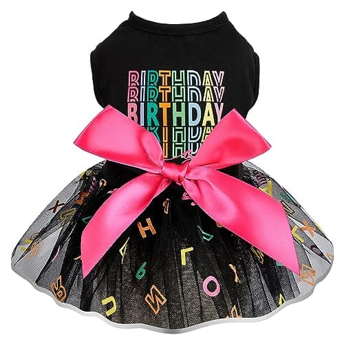 Dog Birthday Outfit: Colorful Alphabet Mesh Dresses, Summer Tutu Princess Pet Puppy Clothing, XS, Black