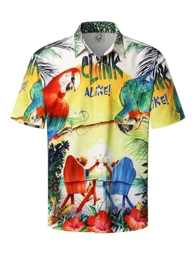 Hardaddy Men's Summer Hawaiian Shirts Funny Performence Printed Casual Button Down Bowling Shirt Light Khaki XL