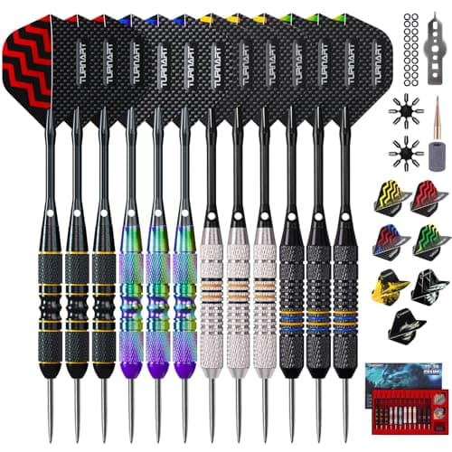 Turnart Darts Metal Tip Set - Steel Tip Darts Darts Set Professional Metal Darts Dart Board Set 12 Pcs 24 Gram 20 O-Rings Aluminum Darts Shafts 24