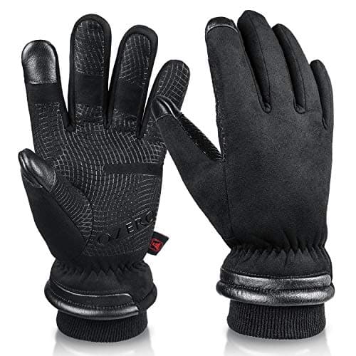 OZERO Winter Thermal Gloves for Men Waterproof and Touch Screen Fingers Insulated Cotton Warm in Cold Weather Black Medium