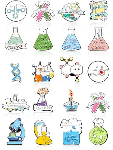 20 Pcs Science Party Favors Enamel Pins Back to School Gifts Science Theme Cute Cartoon Lapel Pin Scientist Laboratory Pins for Badges Chemistry Bag Backpack Party Gifts