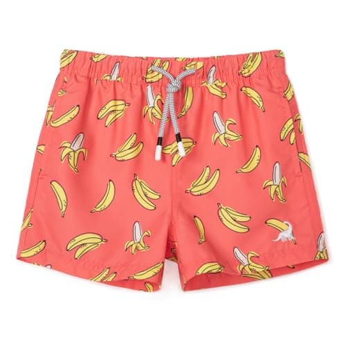 SURF CUZ Boys Swim Trunks Toddler Swim Shorts UPF 50+ Bathing Suit for Boy Swimsuit Mesh Swimwear Quick Dry Beach Board Shorts Orange Banana 10-12 Years