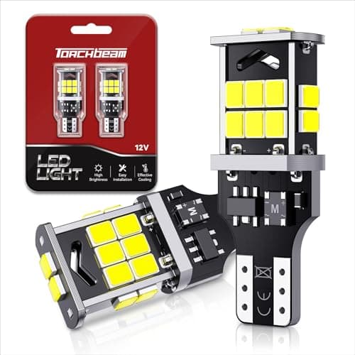Torchbeam 921 LED Reverse Light 500% Brighter 912 T15 LED Bulb White CAN-BUS for 922 906 W16W 912 921 Bulbs Replacement Reverse Light Bulb Backup Brake Lights for Car Trunk, Super Bright, Pack of 2