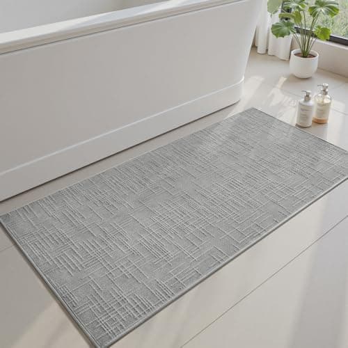AMOAMI Bath Mat Non Slip Super Absorbent Quick Dry Bath Mats for Bathroom Floor Rubber Backing Washable Bathroom Rugs Modern Woven Jacquard Mat, Beside Tub Bath Rugs, 2'x4', LightGrey