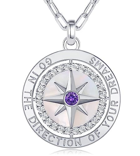 LOUISA SECRET 2026 Graduation Gifts for Women Her, S925 Sterling Silver Compass Birthstone Pendant Necklace for Her, Anniversary Birthday Jewelry Gifts for Women Her