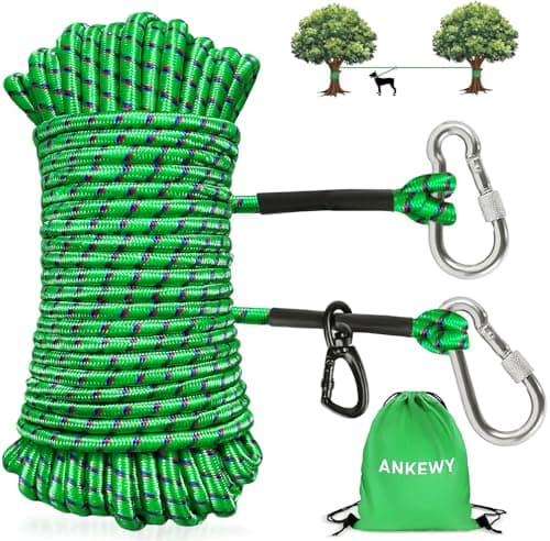 Tie Out Cable for Camping,Portable Overhead Trolley System for Dogs up to 200lbs,Dog Lead for Yard, Camping, Parks, Outdoor Events (Green, 50FT)