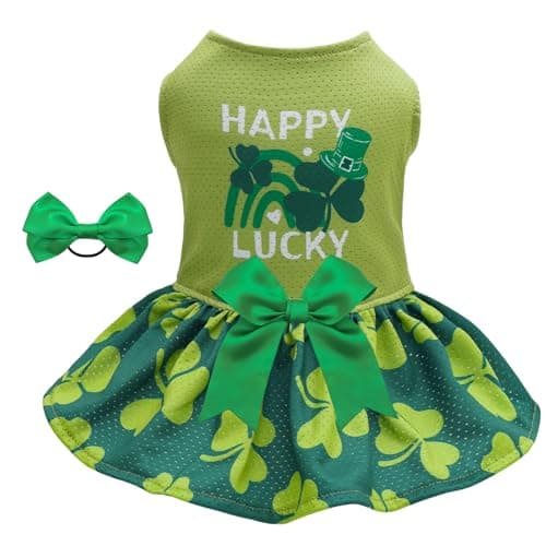 CuteBone Dog Mesh Dress St.Patrick's Day Puppy Sundress Pet Outfit Summer Fashion for Small Dogs Girl Cat Clothes BF42M-D