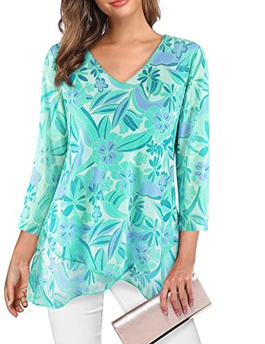 SeSe Code Womens Dressy 3/4 Sleeve Tunic Tops for leggings Mesh Shirt
