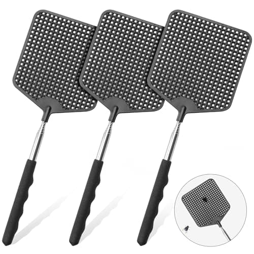 HDAJY Telescopic Fly Swatter 3 Pack, Premium Plastic Fly Swatter, Flyswatters Heavy Duty, Stainless Steel Handle(Black)
