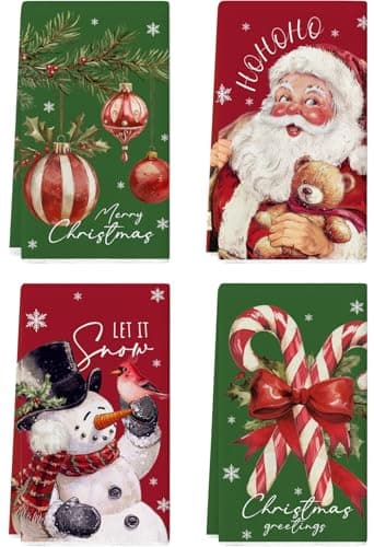 maiiooliwe Red Vintage Snowman Xmas Santa Christmas Kitchen Towels Dish Towels, 20 x 27.5 inches Christmas Decoration Hand Towels, Set of 4(Red & Green)