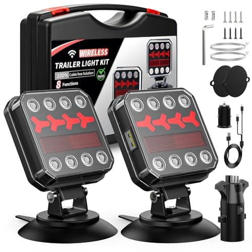 Wireless Bluetooth Magnetic Trailer Lights, Fast Charging LED Trailer Light Kit, IP65 Waterproof,10H Battery, 100FT Range for Trailer,Truck, RV, Camper,Boat – Brake,Turn,Reverse & Hazard Safety Lights