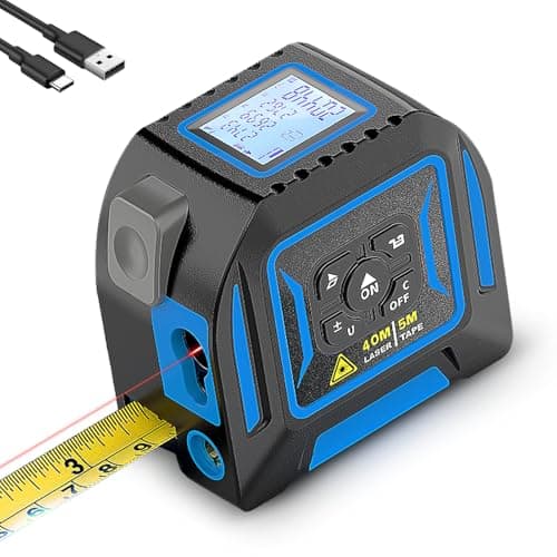 2-in-1 Laser Tape Measure, 130ft/40m Laser Distance Meter with 16ft/5m Self-Locking Tape, USB-C Rechargeable Digital Measuring Tool, Backlit LCD, 20-Record Memory