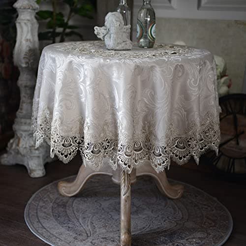 ARTABLE Lace Small Table Cloth Fall Christmas Macrame Tablecloth Table Topper for Thanksgiving Outdoor Farmhouse Rustic Kitchen Party Birthday Picnic (Stone, 47" (Round))