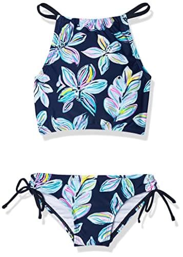 Kanu Surf Girls' Big Charlotte Floral Halter Tankini Beach Sport 2-Piece Swimsuit, Navy, 12