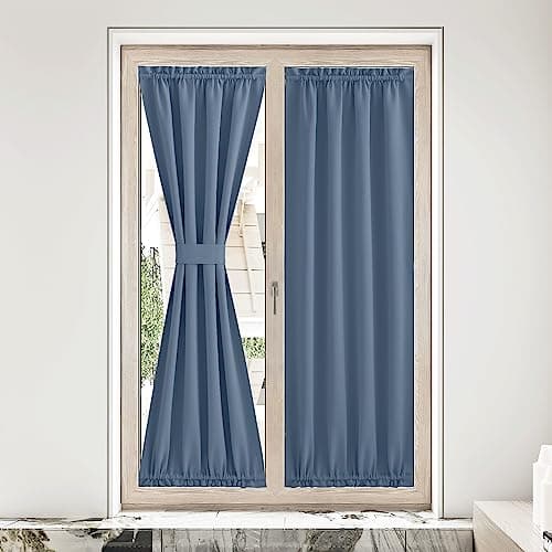 NICETOWN Stone Blue Door Window Curtains for Doorway, Farmhouse French Door Curtain Thermal Insulated Blackout Shade for Patio Kitchen Bathroom Window, 1 Panel, 36" W x 80" L