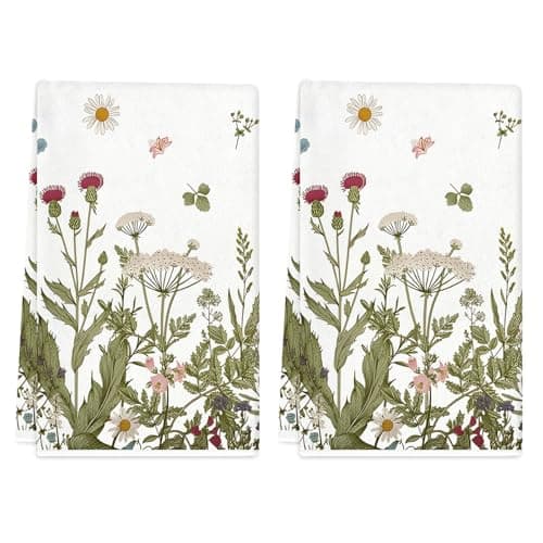 TAJWE Spring Kitchen Towels 18x26 Inch Set of 2 Wildflower Floral Leaves Dish Towels Farmhouse Summer Holiday Decorative Absorbent Hand Towels for Kitchen Bathroom Decoration