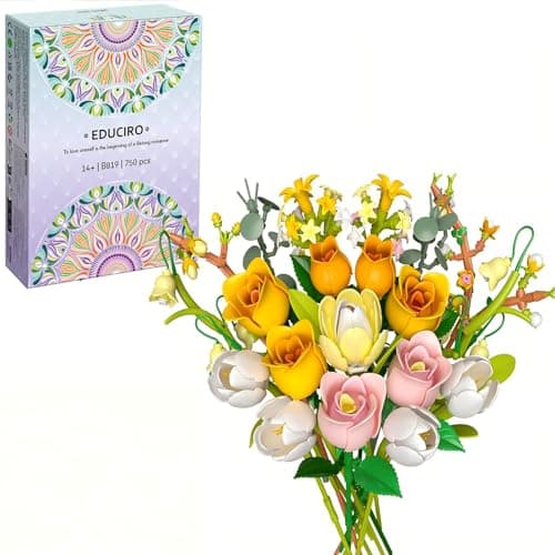 Pink Rose Flowers Building Set for Adults - Flower Bouquet Compatible with Lego Flowers - Mothers Day, Valentine's Day, Birthday Gift for Women - Botanical Collection for Home Room Office Decor