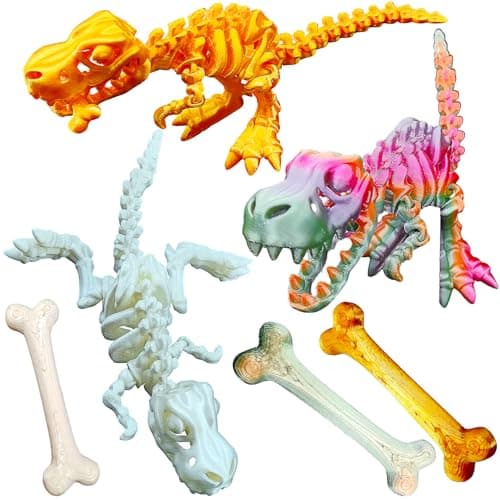 PSDFH 3 Pcs 3D Printed Dniosaur Classroom Rewards, Rainbow Flexible Articulated Dinosaur for Home Office Desk Decor