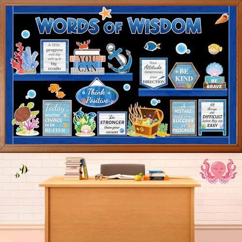 59 Pcs Ocean Classroom Bulletin Board Set Inspirational Sea Animal Bulletin Board Decoration Ocean Theme Positive Cutout Classroom Decoration for School Office Home Teacher Classroom Wall Supplies