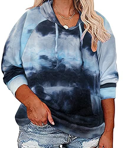 RITERA Plus size Hoodies For Women Tie Dye Winter Sweatshirts with Pocket Oversized Casual Basic Drawstring Pullover