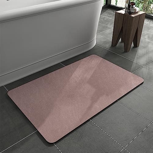 MontVoo -Bath Mat Rug-Rubber Backing Non Slip Quick Dry Absorbent Thin Bathroom Rugs Fit Under Door-Faux Suede Surface Bathroom Floor Mats-Shower Rug for in Front of Bathtub Shower Dusty Rose 16"x24"