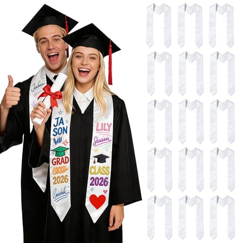 Joyclub 15 Pack Sublimation Blanks Unisex Graduation Stoles Bulk Plain Satin-Look Grad Sash Honor for High School & College Ceremony DIY Souvenirs White