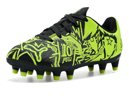 Puma Unisex-Child Tacto Christian Pulisic Firm, Artificial Ground Soccer Cleats, Black-Electric Lime, Big Kid 10
