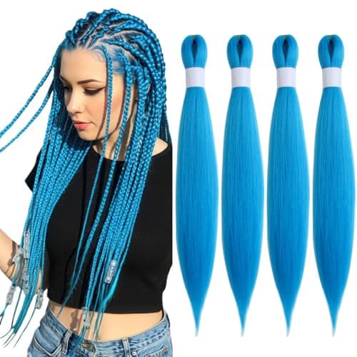 KAVSORAPI Teal Braiding Hair 20 Inch Pre Stretched Hair Long Straight Crochet Braids Yaki Texture Synthetic Fiber 4 Packs (Blue Green)